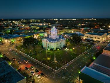 Canopy of lights at the Colquitt County Courthouse in Moultrie, Georgia