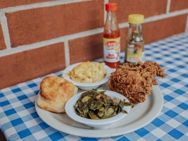 Fried chicken and sides at H&H Restaurant in Macon, Georgia