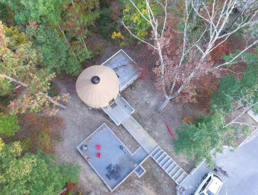Overhead view of a yurt campsite at Cloudland Canyon State Park in Rising Fawn, Georgia. Photo by @ndb_1