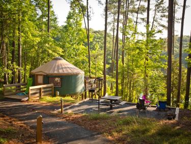 Yurt camping at Tugaloo State Park in Lavonia, Georgia