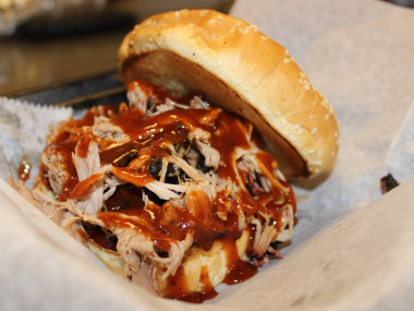 Pulled pork barbecue sandwich at Ohio Hog Company in Fairburn, Georgia