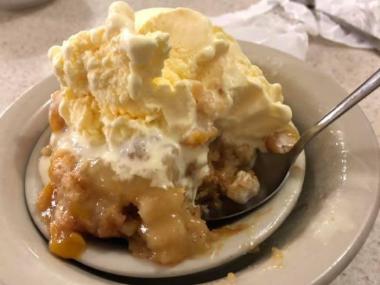 Cobbler and ice cream at Farm House Restaurant in Lake Park, Georgia