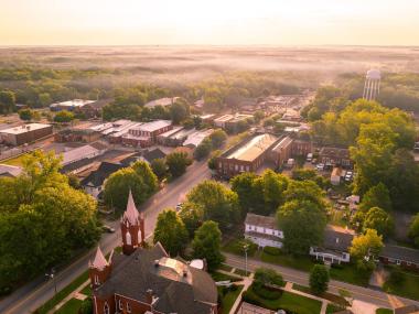 Aerial view of downtown Greensboro, Georgia