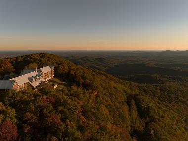 Aerial view of Amicalola Falls State Park & Lodge in Dawsonville, Georgia