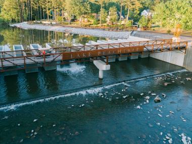Overhead view of Lake Peachtree in Peachtree City, Georgia
