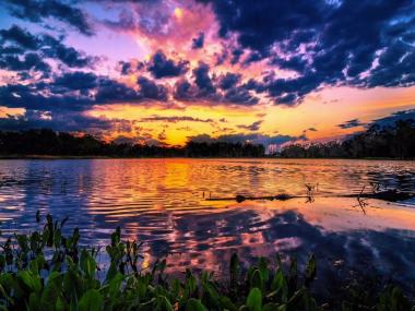 Sunset over a lake in Lake Park, Georgia