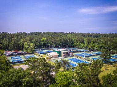 Aerial view of John Drew Tennis Center in Macon, Georgia