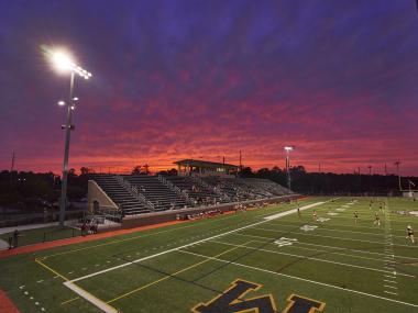 Sunset over Memorial Stadium in Savannah, Georgia