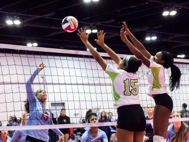 Girls playing volleyball at the Georgia International Convention Center in Atlanta, Georgia
