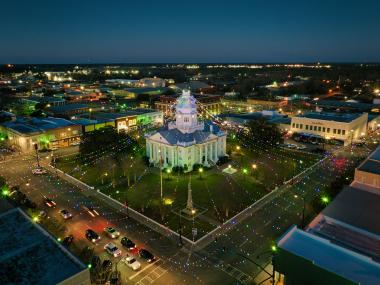 Canopy of lights at the Colquitt County Courthouse in Moultrie, Georgia