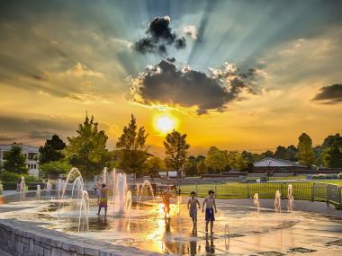 Children playing in the fountain at Suwanee Town Center in Suwanee, Georgia