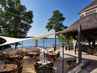 Lakeside patio at Gaby's by the Lake in Greensboro, Georgia