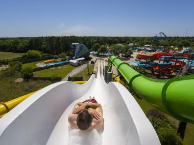 Man on a water slide at Wild Adventures in Valdosta, Georgia
