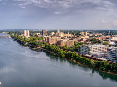 Aerial view of the riverfront in downtown Augusta, Georgia