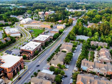 aerial view of downtown Crabapple area of Milton, Georgia