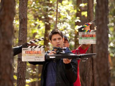 An actor from The Vampire Diaries filming a scene in Covington, Georgia.