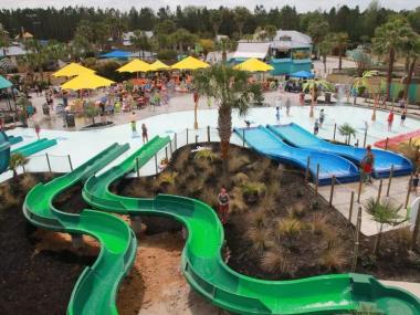 Aerial view of a splash water park
