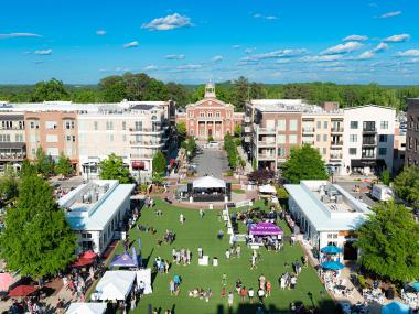 Aerial view of downtown Alpharetta greenspace