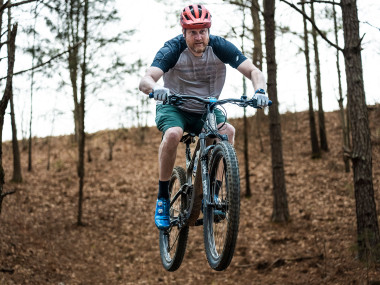 Mountain biker on trails at Oconee Heritage Park in Watkinsville, Georgia