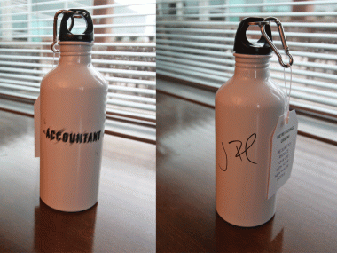 Ben Affleck-signed water bottle from The Accountant