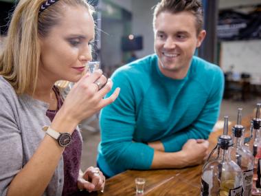 Tasting moonshine at Dalton Distillery in Dalton, Georgia