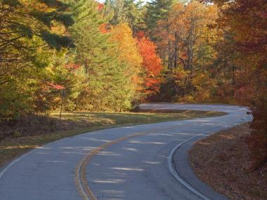 Curving road on Richard B. Russell Scenic Highway in North Georgia.