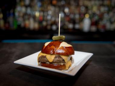The Pretzel Burger at Three Blind Mice in Lilburn, Georgia