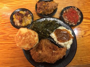 Fried chicken and side dishes at Goolsby's in Evans, Georgia