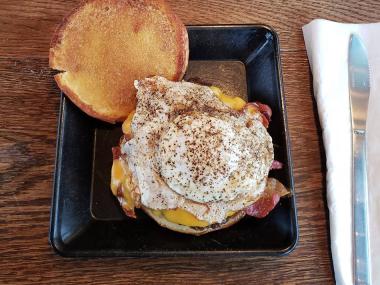 Breakfast burger at the Ball Ground Burger Bus