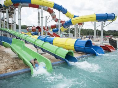 Water slides at Clayton County International Park in Jonesboro, Georgia