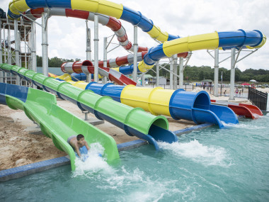 Water slides at Clayton County International Park in Jonesboro, Georgia