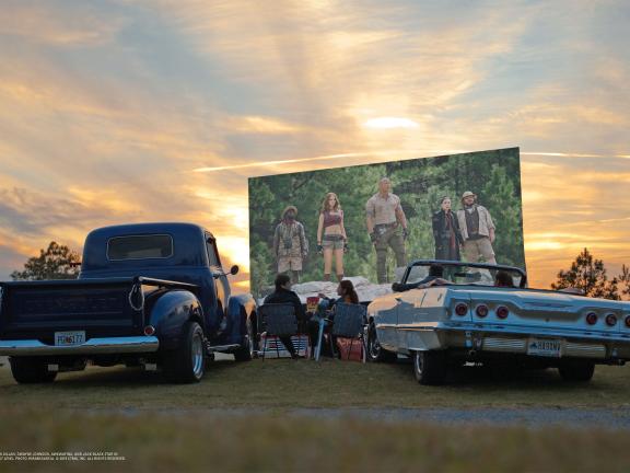 Jesup Drive-In in Jesup, Georgia. Kevin Hart, Karen Gillan, Dwayne Johnson, Awkwafina, and Jack Black star in "Jumanji: The Next Level." Photo: Hiram Garcia. Copyright 2019 CTMG, Inc. All Rights Reserved.