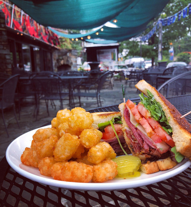 Sandwich and tots at the Brewhouse Cafe in Atlanta's Little Five Points neighborhood