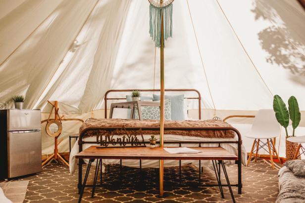 Inside a Timberline Glamping tent at Lake Lanier