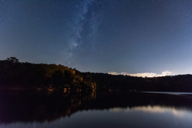 Milky Way galaxy over Carters Lake near Ellijay, Georgia