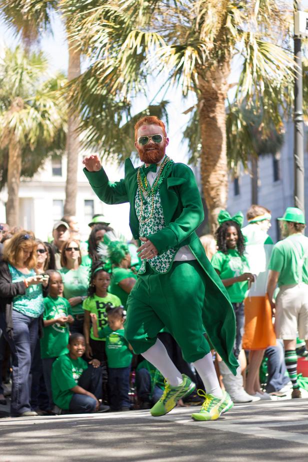 Man dressed in green at a St. Patrick's Day Parade in Savannah