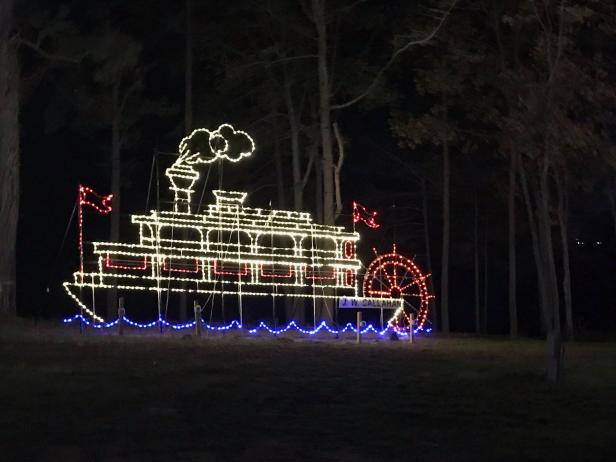 Riverboat holiday light display at Lights Along the River in Bainbridge, Georgia