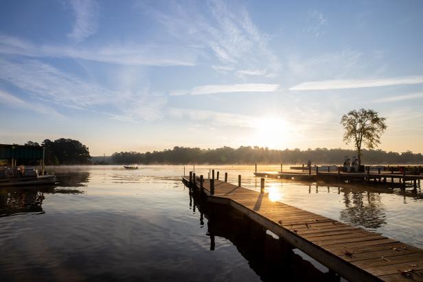 View of a dock on Lake Sinclair in Milledgeville, Georgia