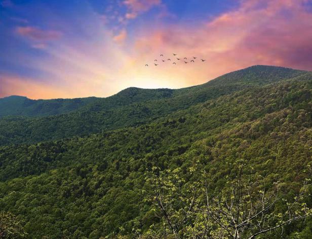 View of sunset from Appalachian Trail in Suches, Georgia