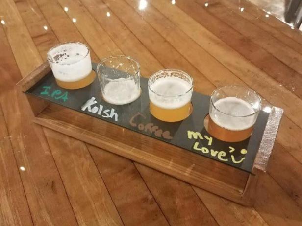 Four beers in a flight at Southern Hart Brewing Company in Hartwell, Georgia
