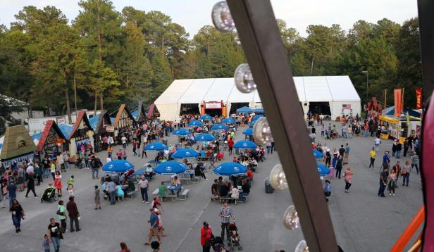 Aerial view of beer garden at Fort Moore Oktoberfest in Columbus, Georgia
