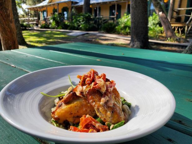 Lunch of pan-seared chicken at the Lodge on Little St. Simons Island, Georgia