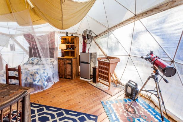 Inside a glamping dome at North Georgia Glamping in Ellijay, Georgia