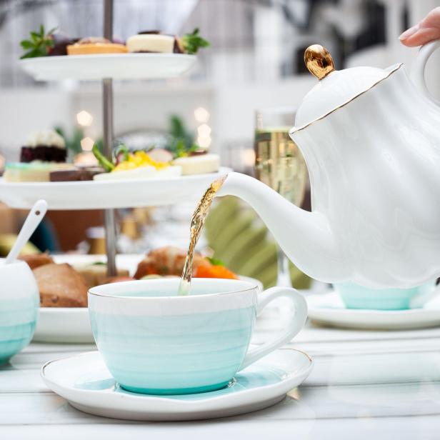 Tea being poured into a cup