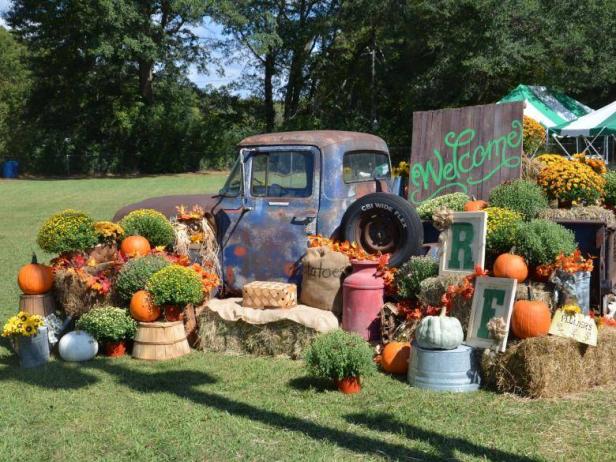 Decorative fall floral display at Riverfest in Canton, Georgia
