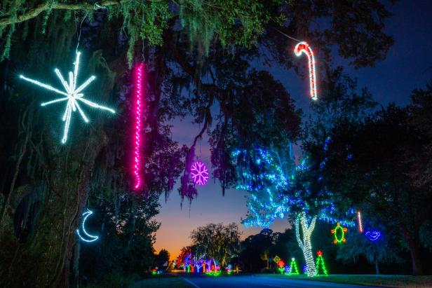 Light displays during the evening at Jekyll Island