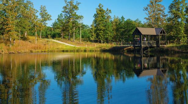 Overview of a lake at the Sandy Creek Sporting Grounds in Greensboro, Georgia.