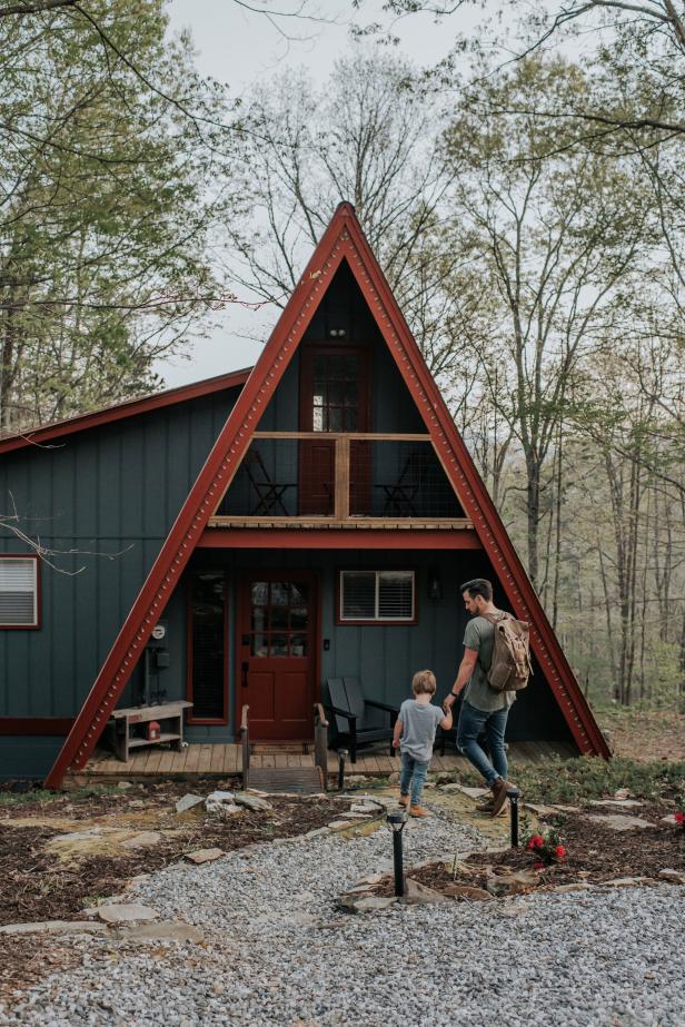 Father and son at a cabin in Blairsville, Georgia