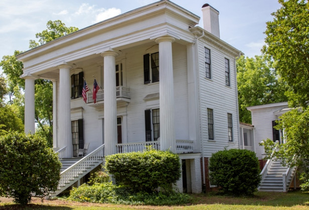 Exterior outside view of the Robert Toombs House State Historic Site in Washington, Georgia.