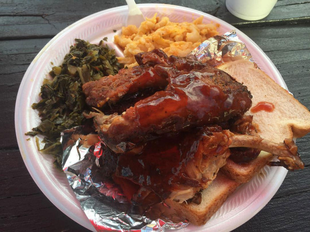 A plate of barbecue and sides